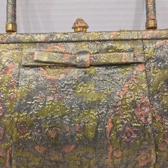 RARE Vintage Antique 1950s Rosart Tapestry Bag Pink Green Gold - Picture 9 of 12